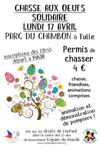 Chasse aux oeufs solidaire, le 17 avril au Parc du Chambon à Tulle